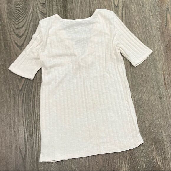 American Eagle Lace Up Crop Top Short Sleeve Soft Ribbed Knit Stretch Ivory S - Picture 4 of 4